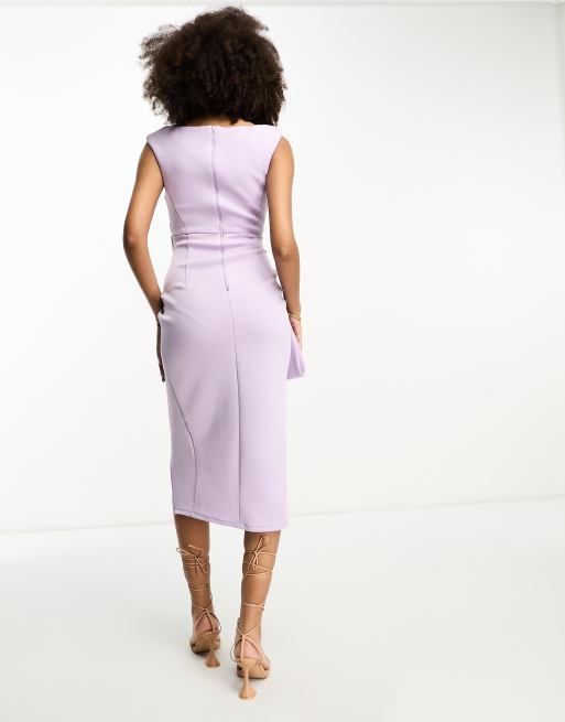 ASOS DESIGN - Diepuitgesneden bodycon midi-jurk met sjerp in lila, 2 van 4