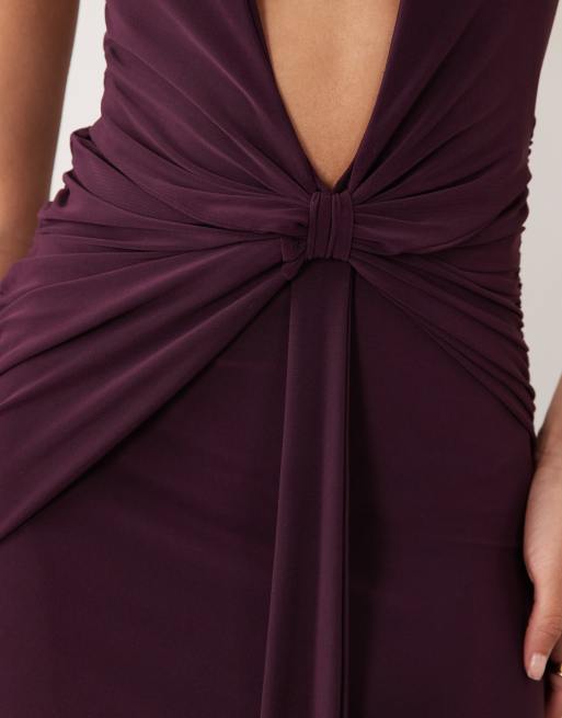 ASOS DESIGN diepuitgesneden halternek gerimpelde maxijurk in blackcurrant, 4 van 4