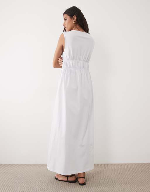 ASOS DESIGN - Diepuitgesneden maxi jurk met gerimpeld lijfje in wit, 4 van 4