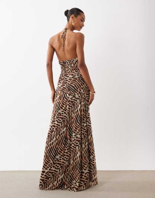 ASOS DESIGN - Diepuitgesneden maxi jurk met sjaaldetail en dierenprint, 4 van 4
