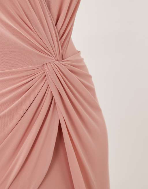 ASOS DESIGN - Diepuitgesneden maxi jurk van mesh met overslag in babyroze, 2 van 4