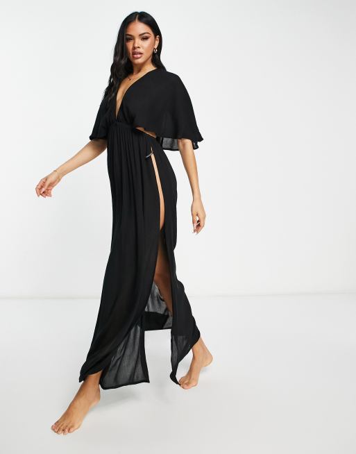 ASOS DESIGN - Diepuitgesneden maxi strandkleding van kreukelstof met ...