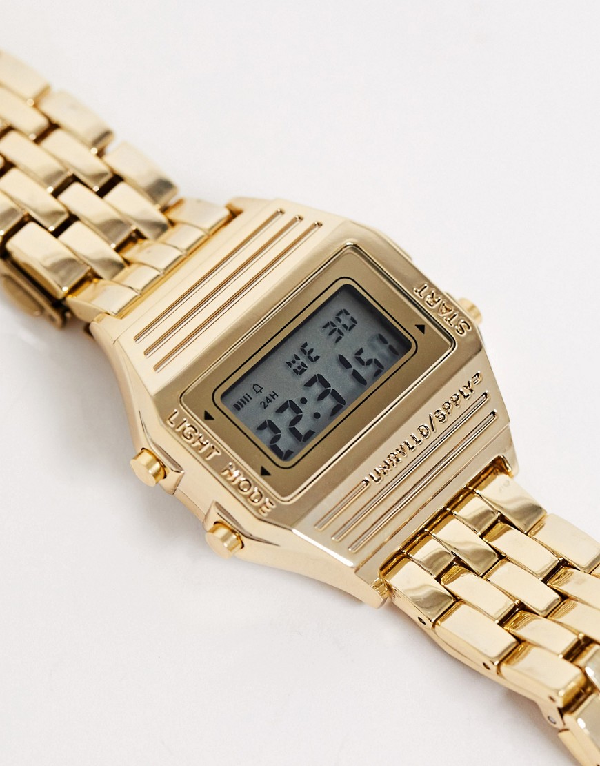 Asos Design Digital Bracelet Watch In Gold