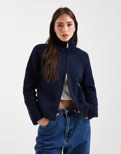 ASOS DESIGN - Dikke trui van wolmix met dubbele rits in marineblauw - view 1