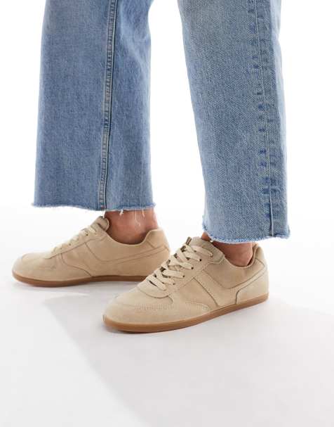 ASOS DESIGN – Diligent – Beige, smala sneakers i mocka med snörning - view 1