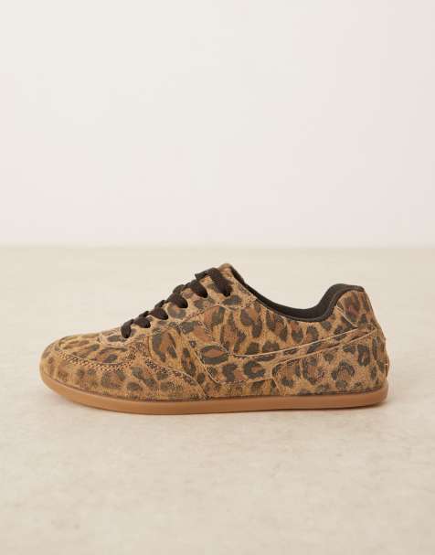 ASOS DESIGN – Diligent – Leopardmönstrade, smala sneakers i mocka med snörning - view 1