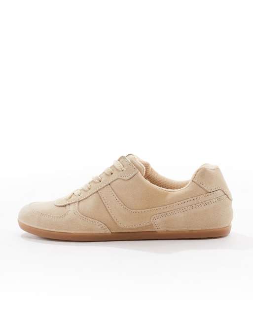 ASOS DESIGN Diligent slim lace up sneakers in sand suede