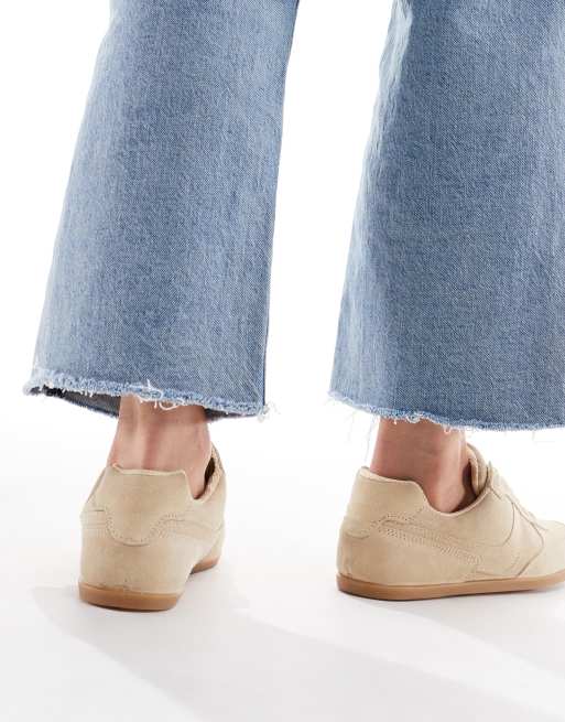 ASOS DESIGN Diligent slim lace up sneakers in sand suede
