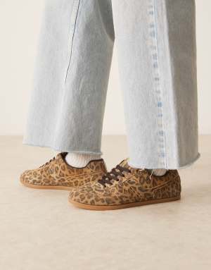ASOS DESIGN Diligent slim lace up trainers leopard suede