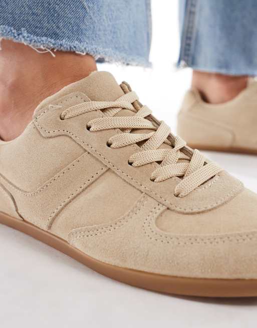 ASOS DESIGN - Diligent - Smalle suède sneakers met veters in zandkleur, 3 van 5