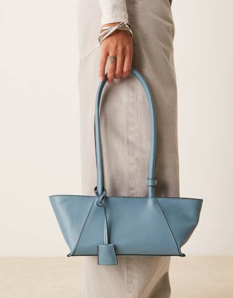 ASOS DESIGN – Dimblå, avlång toteväska med dekorativ söm - view 1