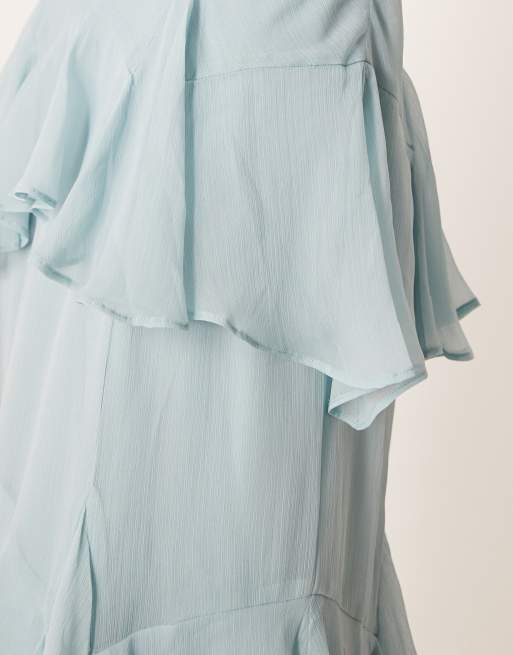 ASOS DESIGN – Dimblå, långärmad maxiklänning i chiffong med volang, 4 av 4