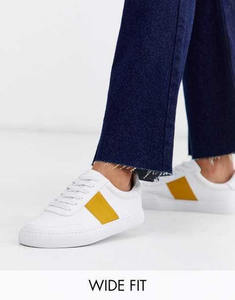 ASOS DESIGN - Dime - Baskets pointure large à lacets - Blanc et moutarde