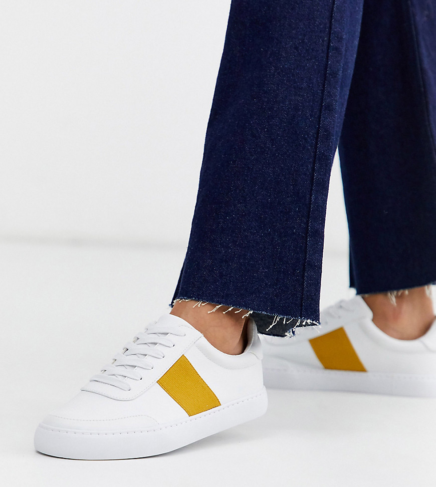 ASOS DESIGN - Dime - Sneakers pianta larga stringate bianche e senape-Multicolore