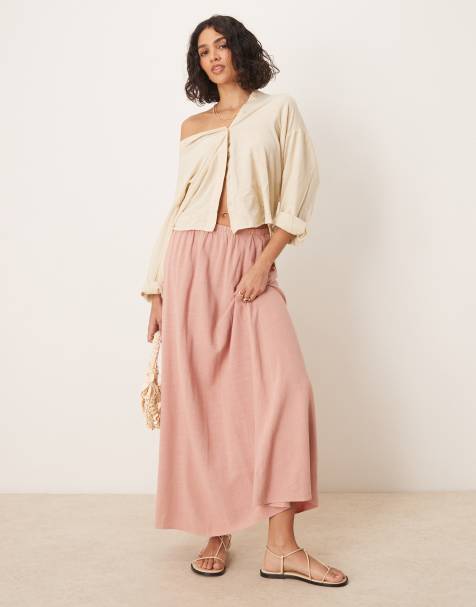ASOS DESIGN – Dimrosa, a-linjeformad maxikjol i linnestil - view 1