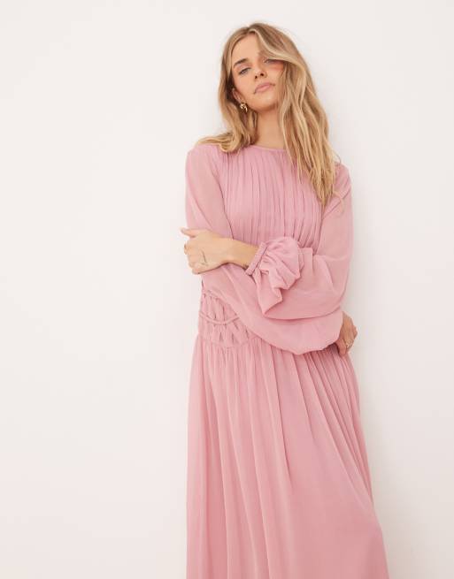 ASOS DESIGN – Dimrosa maxiklänning med makramédetalj i midjan, 2 av 4