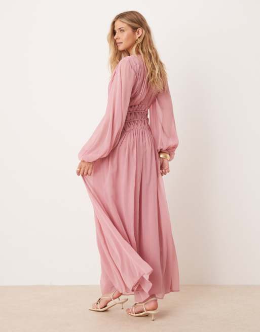 ASOS DESIGN – Dimrosa maxiklänning med makramédetalj i midjan, 3 av 4