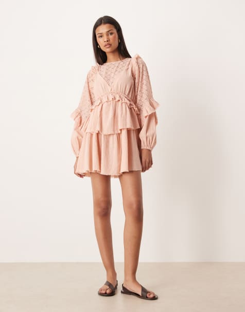 ASOS DESIGN – Dimrosa miniklänning med långa ärmar och volang - view 1