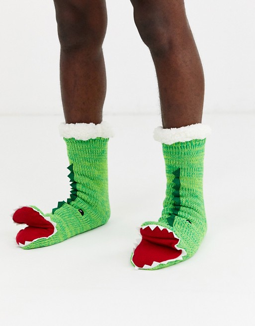 ASOS DESIGN Christmas dinosaur design slipper sock with open mouth