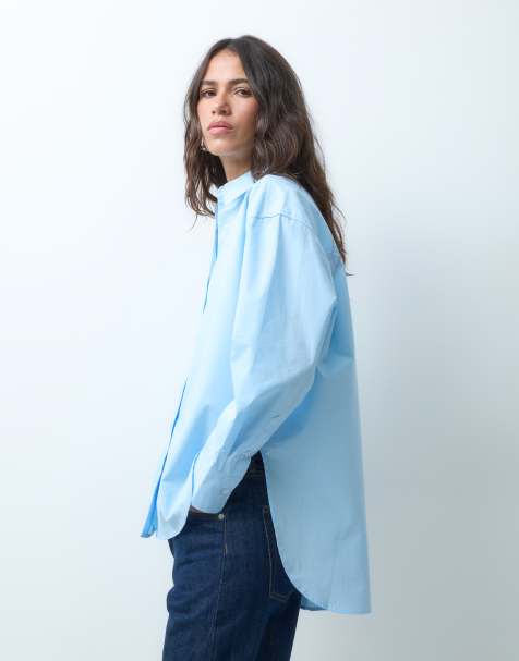 ASOS DESIGN dipped hem oversized shirt in blue - view 1