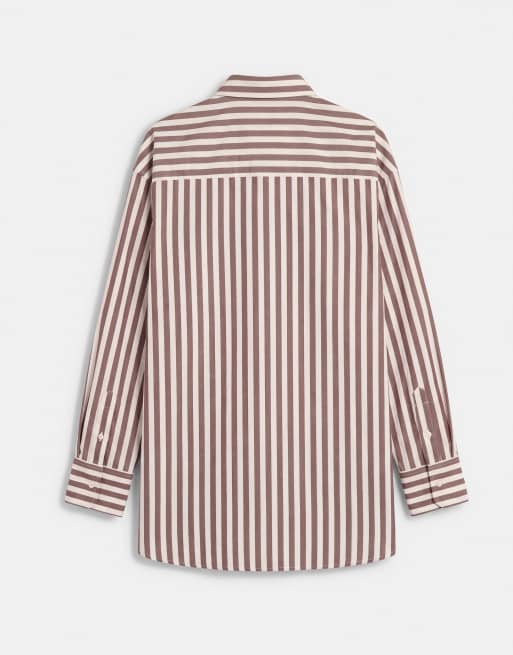 ASOS DESIGN dipped hem oversized shirt in brown stripe, 6 of 8