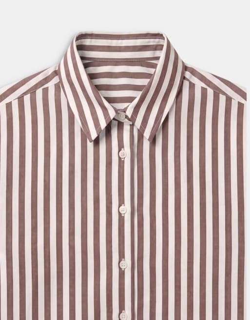 ASOS DESIGN dipped hem oversized shirt in brown stripe, 7 of 8