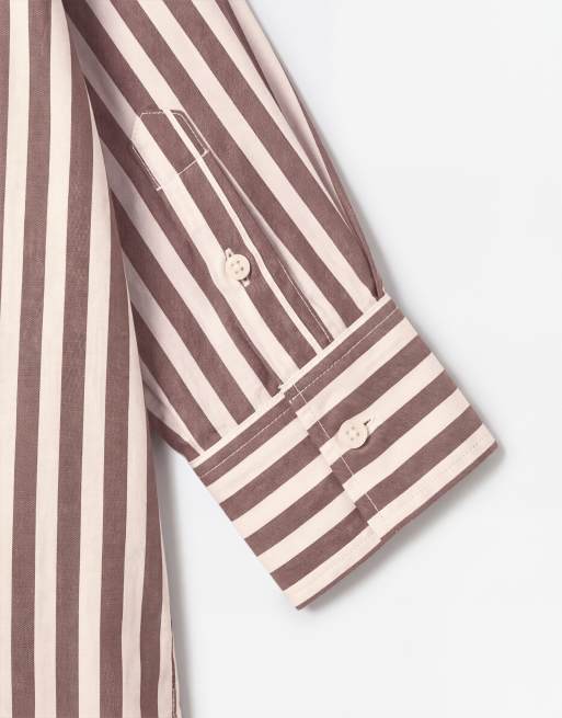 ASOS DESIGN dipped hem oversized shirt in brown stripe, 8 of 8