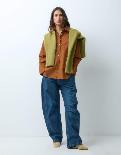 ASOS DESIGN dipped hem oversized shirt in caramel, 2 of 9