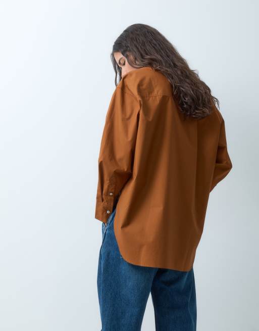 ASOS DESIGN dipped hem oversized shirt in caramel, 4 of 9