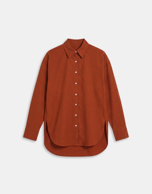 ASOS DESIGN dipped hem oversized shirt in caramel, 6 of 9