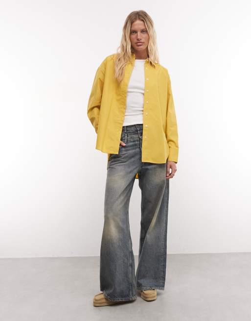 ASOS DESIGN dipped hem oversized shirt in marigold, 2 of 4