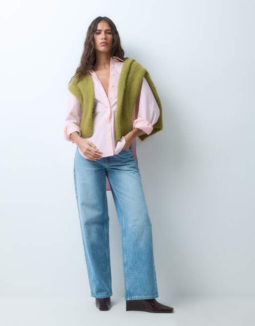 ASOS DESIGN dipped hem oversized shirt in pink, 2 of 9