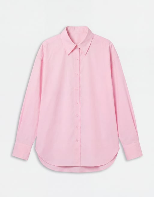 ASOS DESIGN dipped hem oversized shirt in pink, 6 of 9