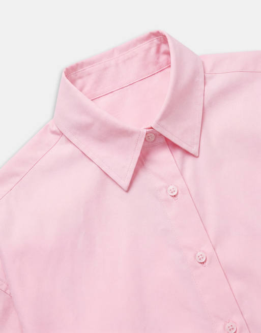 ASOS DESIGN dipped hem oversized shirt in pink, 8 of 9