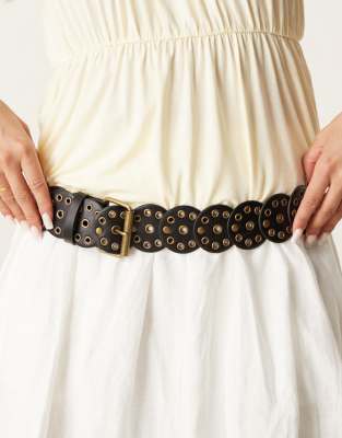 disc detail waist and hip jeans belt in black