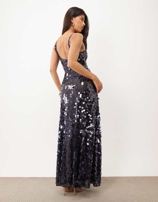 ASOS DESIGN disc scatter sequin scoop neck maxi dress in midnight, 4 of 4