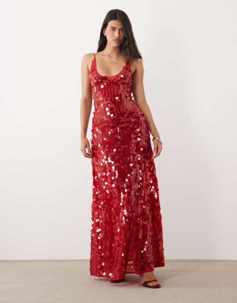 ASOS DESIGN disc scatter sequin scoop neck maxi dress in wine - view 1