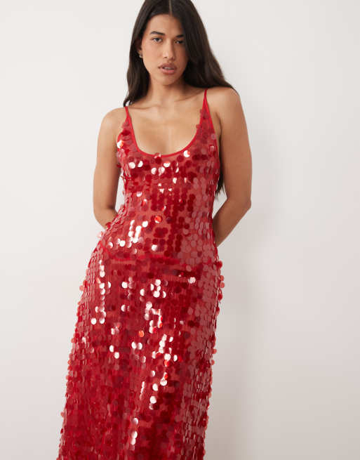 ASOS DESIGN disc scatter sequin scoop neck maxi dress in wine, 2 of 4