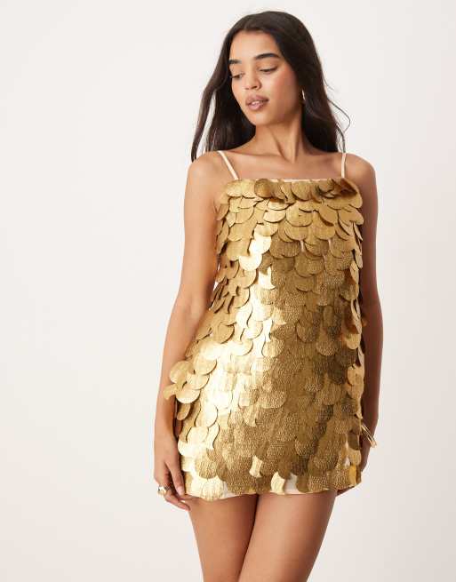 ASOS DESIGN disc sequin cami mini dress in gold ASOS