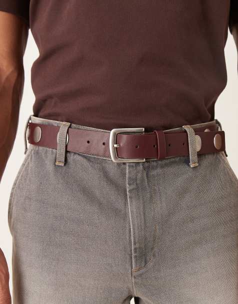ASOS DESIGN disc studded belt in brown faux leather - view 1
