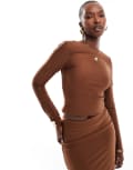 [ASOS DESIGN] ASOS DESIGN disco backless long sleeve top in chocolate (part of a set)-Brown 4 Chocolate