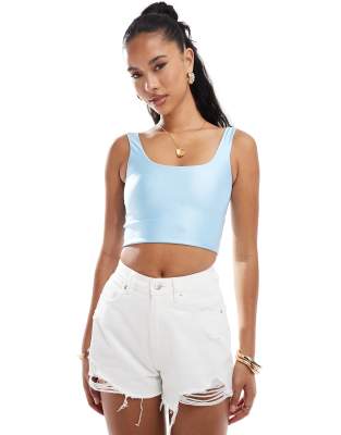 ASOS DESIGN disco cropped vest in light blue