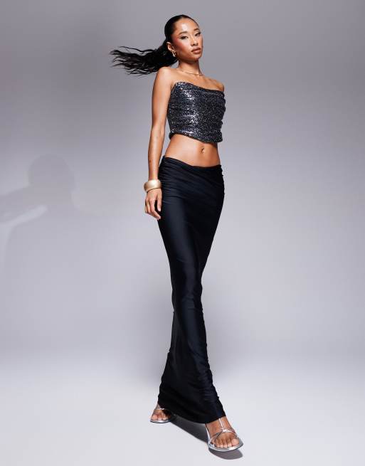 ASOS DESIGN disco foil draped corset top in black