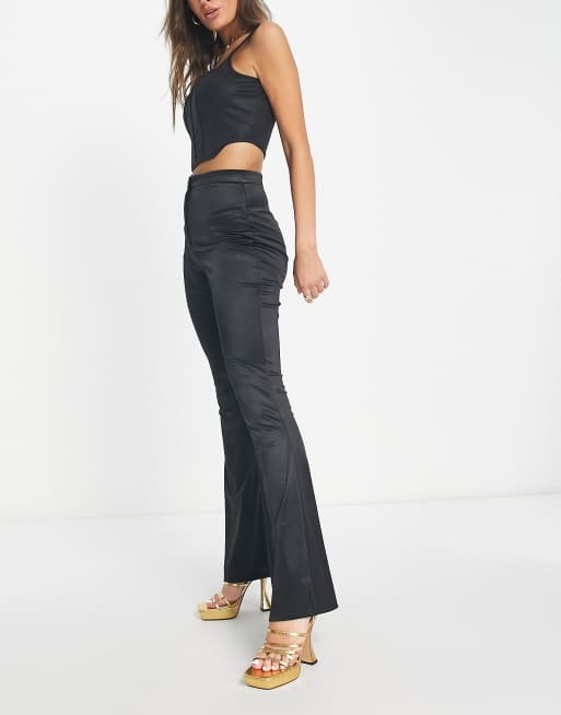 ASOS DESIGN washed wide leg flare trouser with belt, ASOS