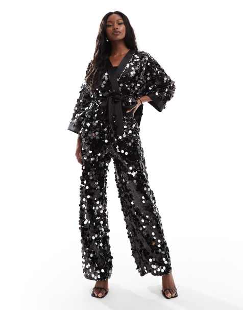 ASOS DESIGN disco sequin relaxed tailored trouser in black - view 1