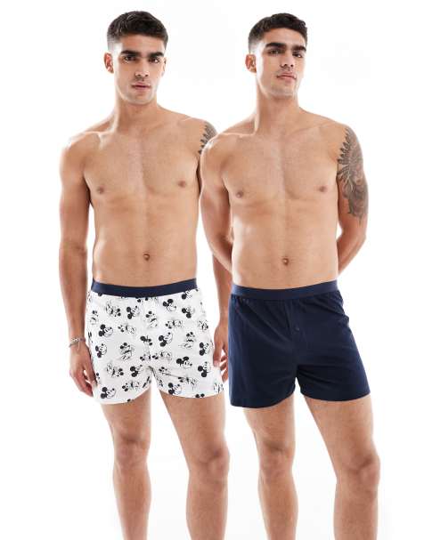 ASOS DESIGN Disney 2 pack boxers with Mickey Mouse print in white and black - view 1
