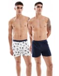 [ASOS DESIGN] ASOS DESIGN Disney 2 pack boxers with Mickey Mouse print in white and black-Multi S Black & white