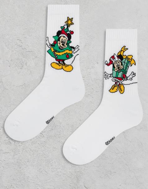 ASOS DESIGN Disney 2 pack of socks with Christmas Mickey & Minnie graphic in white - view 1
