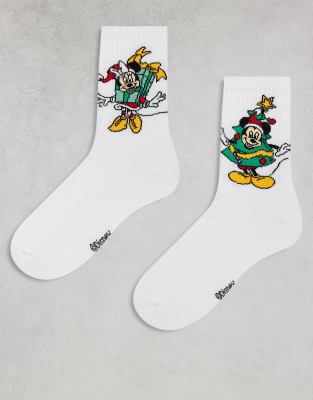ASOS DESIGN ASOS DESIGN Disney 2 pack socks with Christmas Mickey & Minnie graphic in white