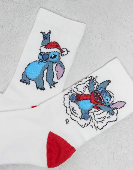 ASOS DESIGN Disney 2-pack socks with Christmas Stitch graphic in white